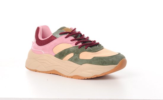 baskets femme Scotch&Soda Celest en daim vert et rose