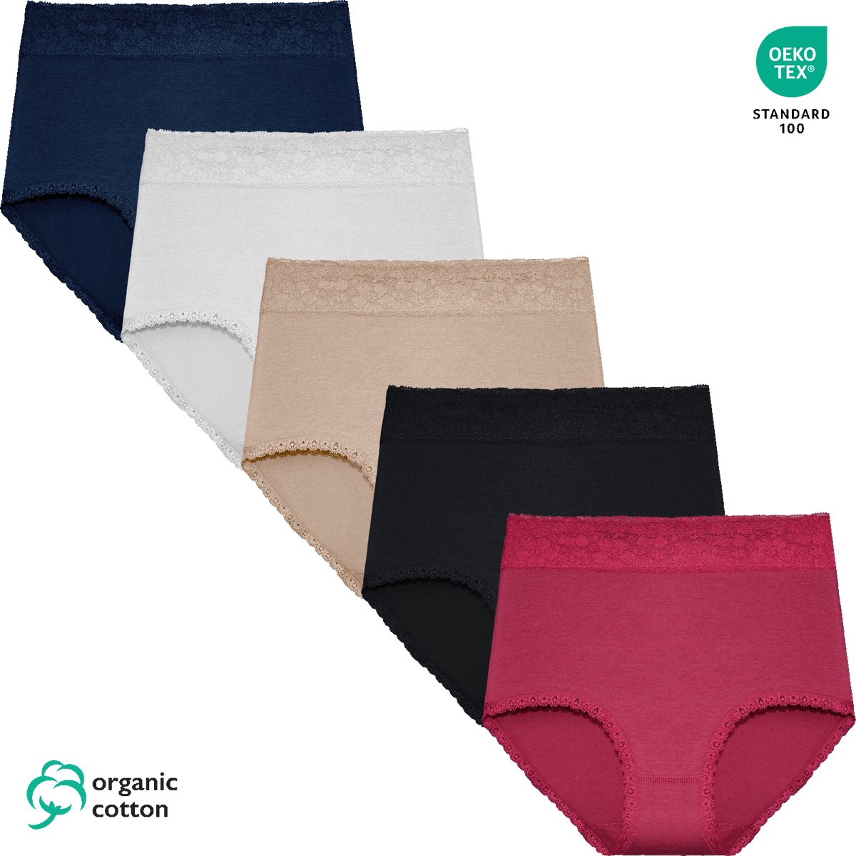 Dames Slip - Hoge Taille Slip - 5-Pack - Maat M - Effen Kleur - Organisch Katoen - Dames Ondergoed - Lingerie