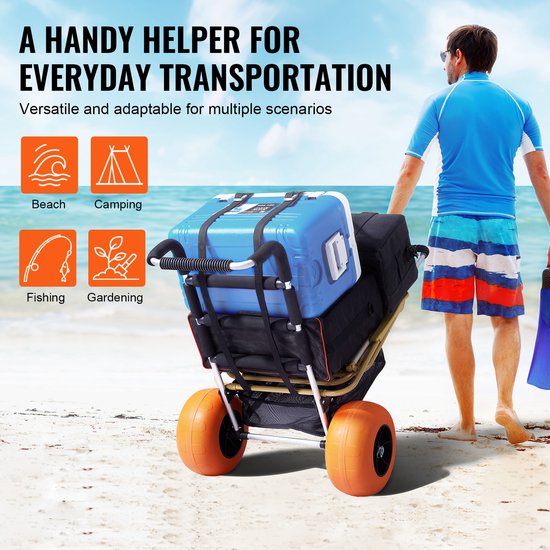 Strandkar voor Zand - 29,9 “X 15,4” Laadoppervlak. Opvouwbare Zandkar met 12“ Schuimrubberen Wielen, Een Capaciteit Van 165 Lbs En Een Verstelbare Hoogte Van 27” Tot 44,7”,Zwaar Gebruik voor Strandavonturen. — afbeelding 4