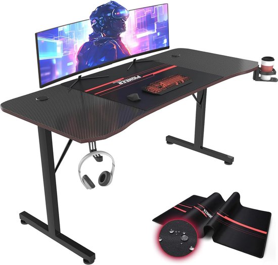 CubiCubi Gamingtafel – 80x50 Cm Met Koptelefoonhaak, Coole Carbon Look, Stevig Metalen Frame, Perfect Voor Je Gamingsetup