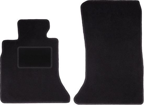 Tapis de sol de voiture noirs, côté conducteur et passager, avec surpiqûres contournées.