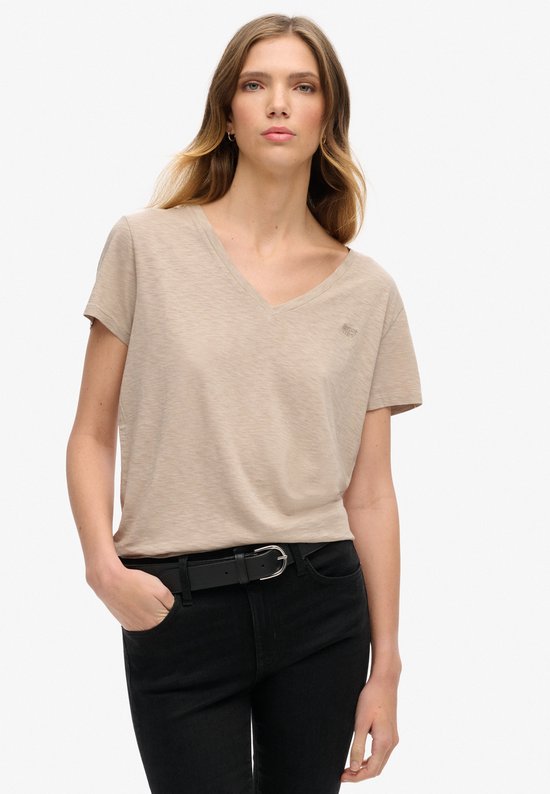 Superdry Studios Slub Emb Vee Tee Dames T-Shirt - Bruin - Maat S