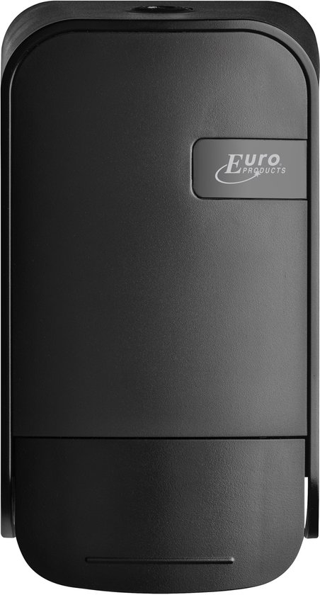 Zwarte Euro Products handzeepdispenser met logo.