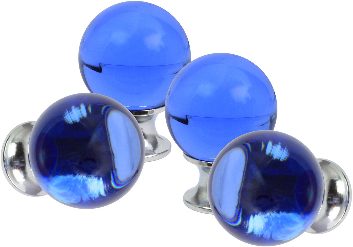 Domino CRYSTAL Meubelknop 30mm - Blauw K9 Kristal - Voor kast en lade - Luxe Design - Complete set 4 stuks