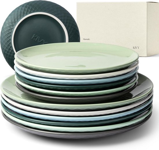 Melamine Serviesset Jesolo Groen Voor 4 Personen 16 Delen Met Roestvrijstalen Kopjes Aardewerk Look Vaatwasmachinebestendig Campingservies Caravan Camping Festival 3529251673