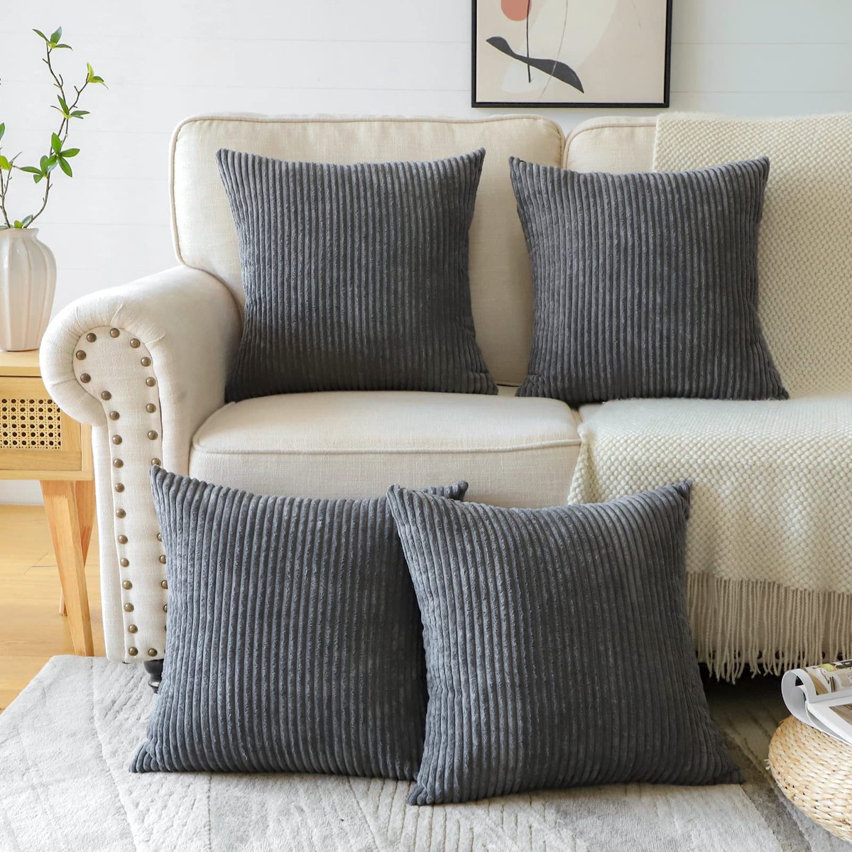 Unyqoos ® Zachte Corduroy Kussenslopen Set van 4 voor Stijlvolle Huisdecoratie, 45 x 45 cm grijs