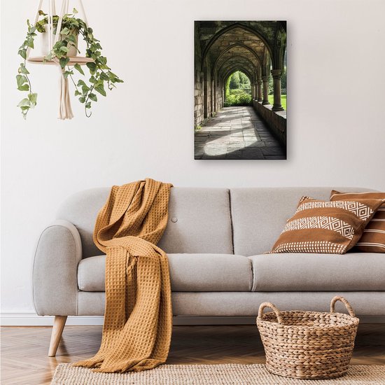 Ancien couloir en pierre avec voûtes - Tableau Architecture sur toile - Peinture sur toile couloir - Colonnes - Décoration murale campagne - Accessoires salon - toile 40x60 cm