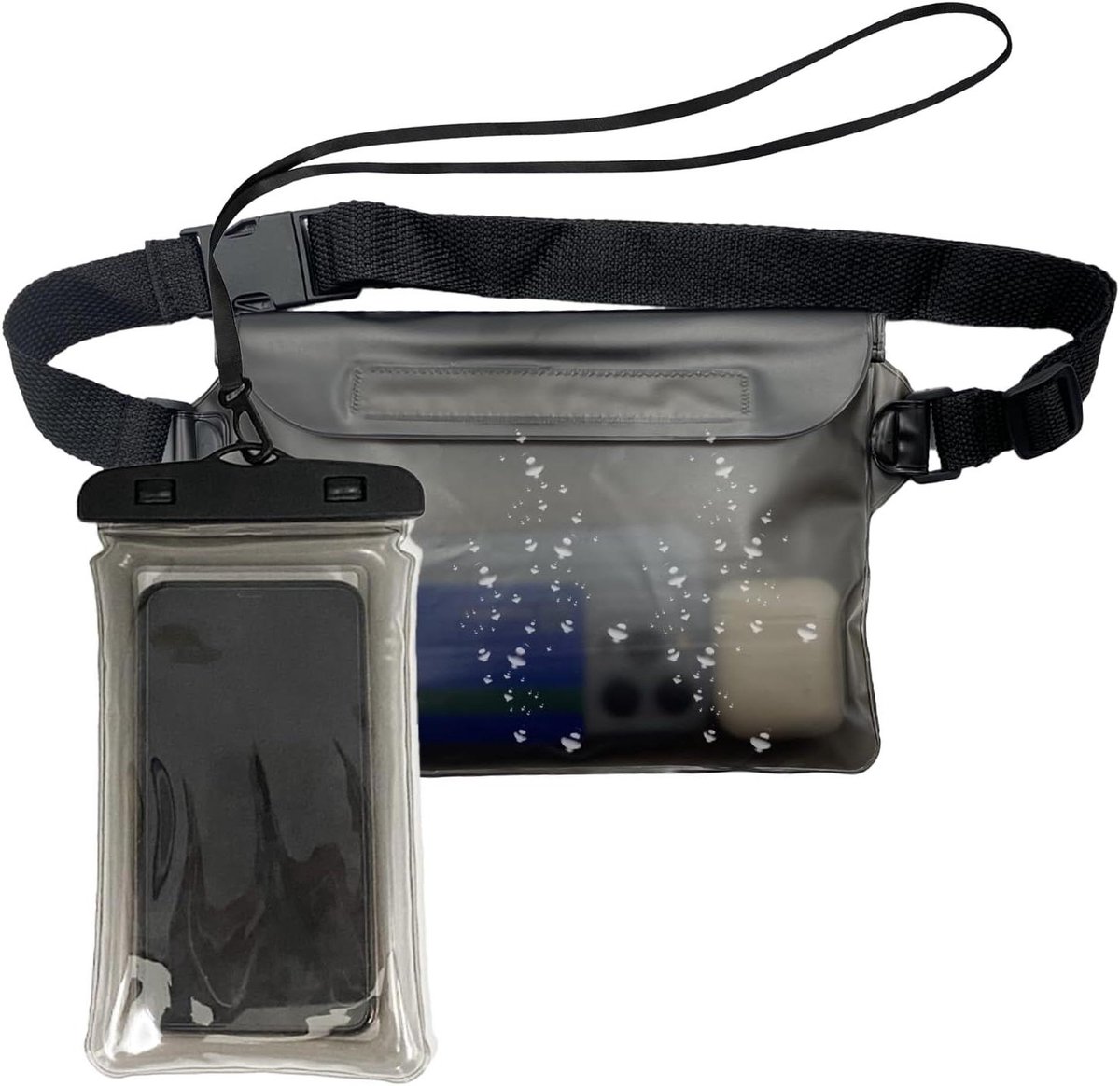 Trankielo - Waterdichte tasjes voor zwemmen - Set van 2 - Waterdichte hoesjes voor telefoon en camera - Zwart - Ideaal voor strand en zwembad