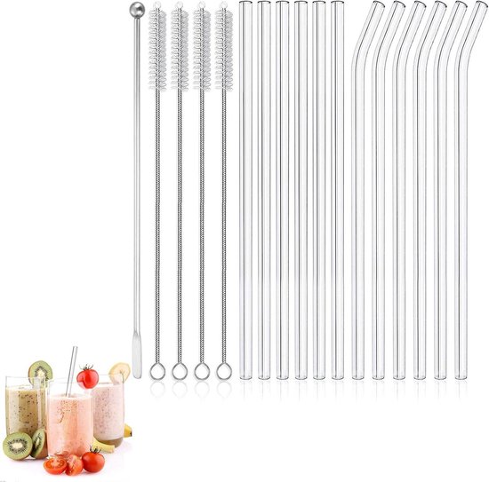 Herbruikbare RVS rietjes assorti 235mm - 12 stuks