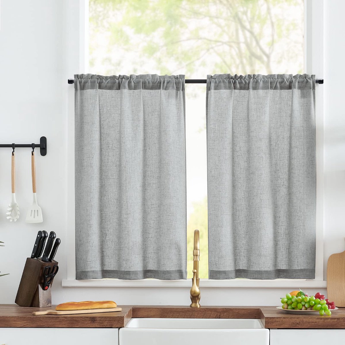 Ibenzoa® Stijlvolle Semi-Transparante Keukengordijnen voor Landelijke en Moderne Interieurs, Set van 2, 65 x 90 cm