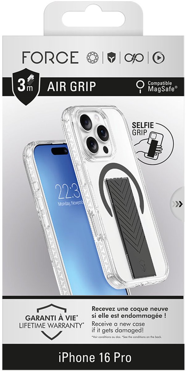 iPhone 16 Pro hoes transparant ForceCase met MagSafe, extreme valbescherming 3m, anti-geel, schouderriem - Afbeelding 3