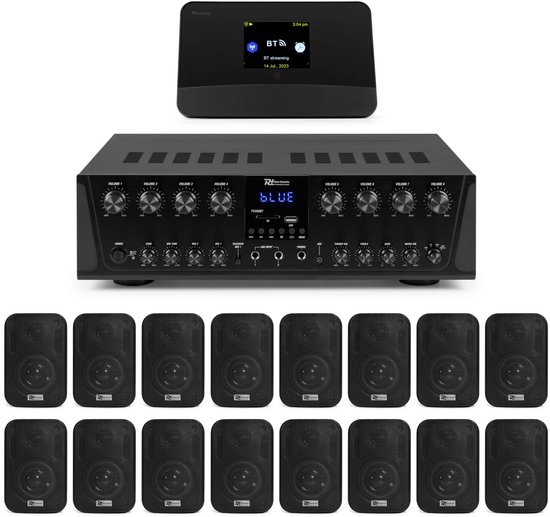 Power Dynamics multiroom geluidsinstallatie - Met 8-zone versterker, 16 speakers en DAB tuner