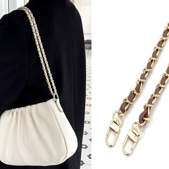 ZPFDSG Handtas ketting 120 cm metalen lederen cross body tas ketting riem portemonnee handtas schoudertas ketting vervanging (kleur: goud wit