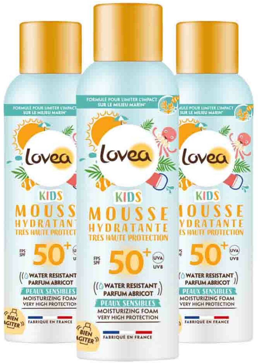 Lovea Sun Zonnebrand Kids Mousse Very High Protection SPF 50+ - 3 x 150 ml - Voordeelverpakking