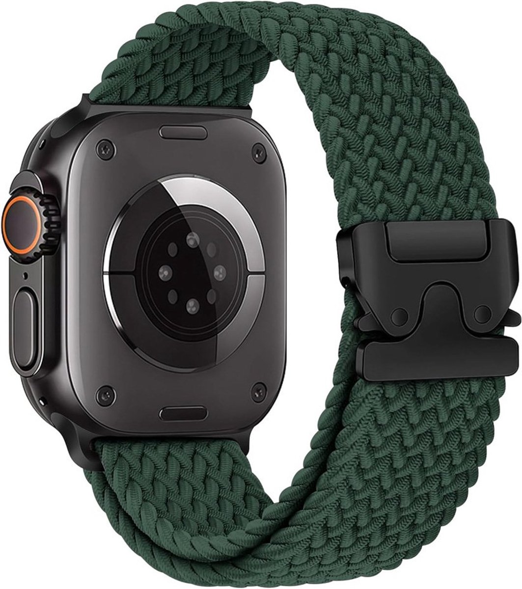 Mobiq - Gevlochten Nylon Loop Bandje geschikt voor Apple Watch 38 mm - donkergroen