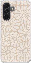 Telefoonhoesje Geschikt voor Samsung Galaxy A56 hoesje - Bloemen - Print - Beige - Bruin - Minimalistisch - Siliconen Telefoonhoesje Telefoonhoesje