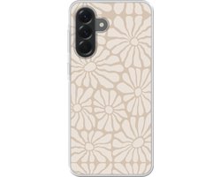 Telefoonhoesje Geschikt voor Samsung Galaxy A56 hoesje - Bloemen - Print - Beige - Bruin - Minimalistisch - Siliconen Telefoonhoesje Telefoonhoesje