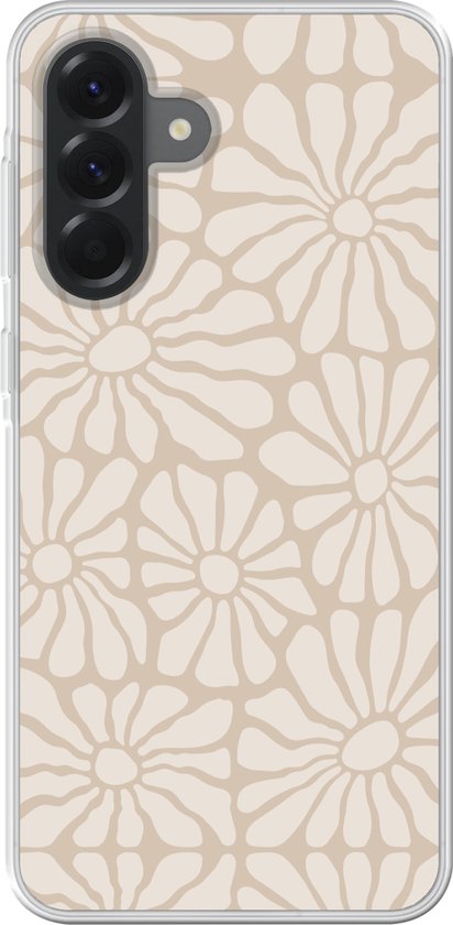 Telefoonhoesje Geschikt voor Samsung Galaxy A56 hoesje - Bloemen - Print - Beige - Bruin - Minimalistisch - Siliconen Telefoonhoesje Telefoonhoesje