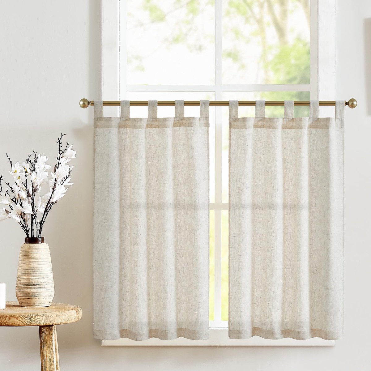 Unyqoos Charmante Linnenlook Keukengordijnen Set voor Een Gezellige Sfeer in Huis of Caravan Beige