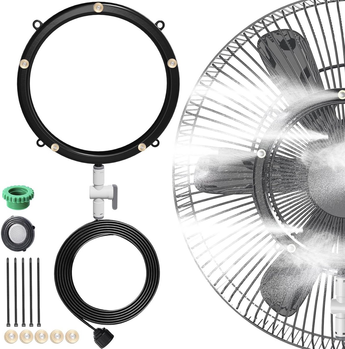 Buiten Ventilator Nevelkoelsysteem met Sproeibuis en Nevelmachine – Ideaal voor Zomer
