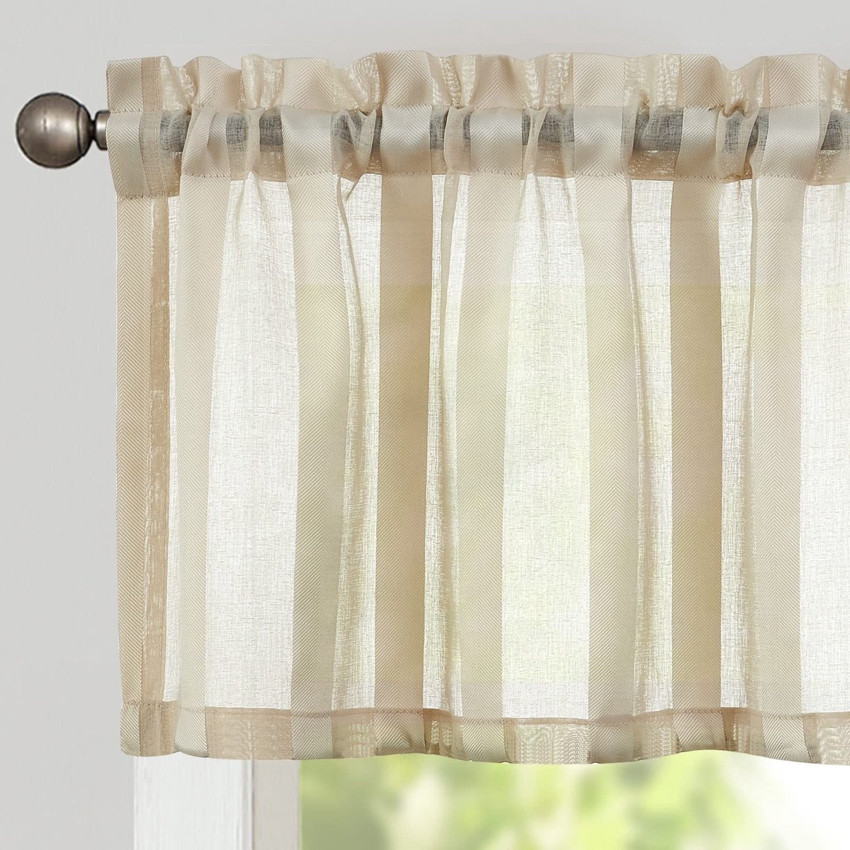 Ibenzoa Transparante Keukengordijnen met Strepen voor Kleine Ramen, Eenvoudig en Elegant Design, Beige, 130x35 cm