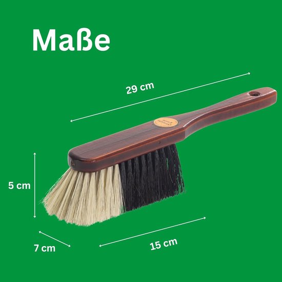 Handborstel PAARDENHAAR mix bezem zachte haren - bruin gelakt hout handborstel gemengd paardenhaar - ideale garde autobezem paardenhaar mix natuurlijke haren handborstel handveger — afbeelding 3
