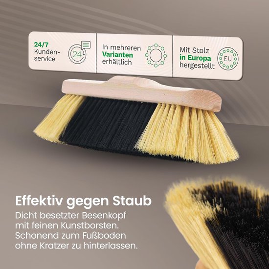 2x kamerbezems FIJNE KUNSTHAREN Bezem met zachte haren kastbezem houten bezem bezemkop dicht opeengepakt ideale bezem voor laminaat en parket kunstmatig PP-haar huisbezem zonder steel — afbeelding 2