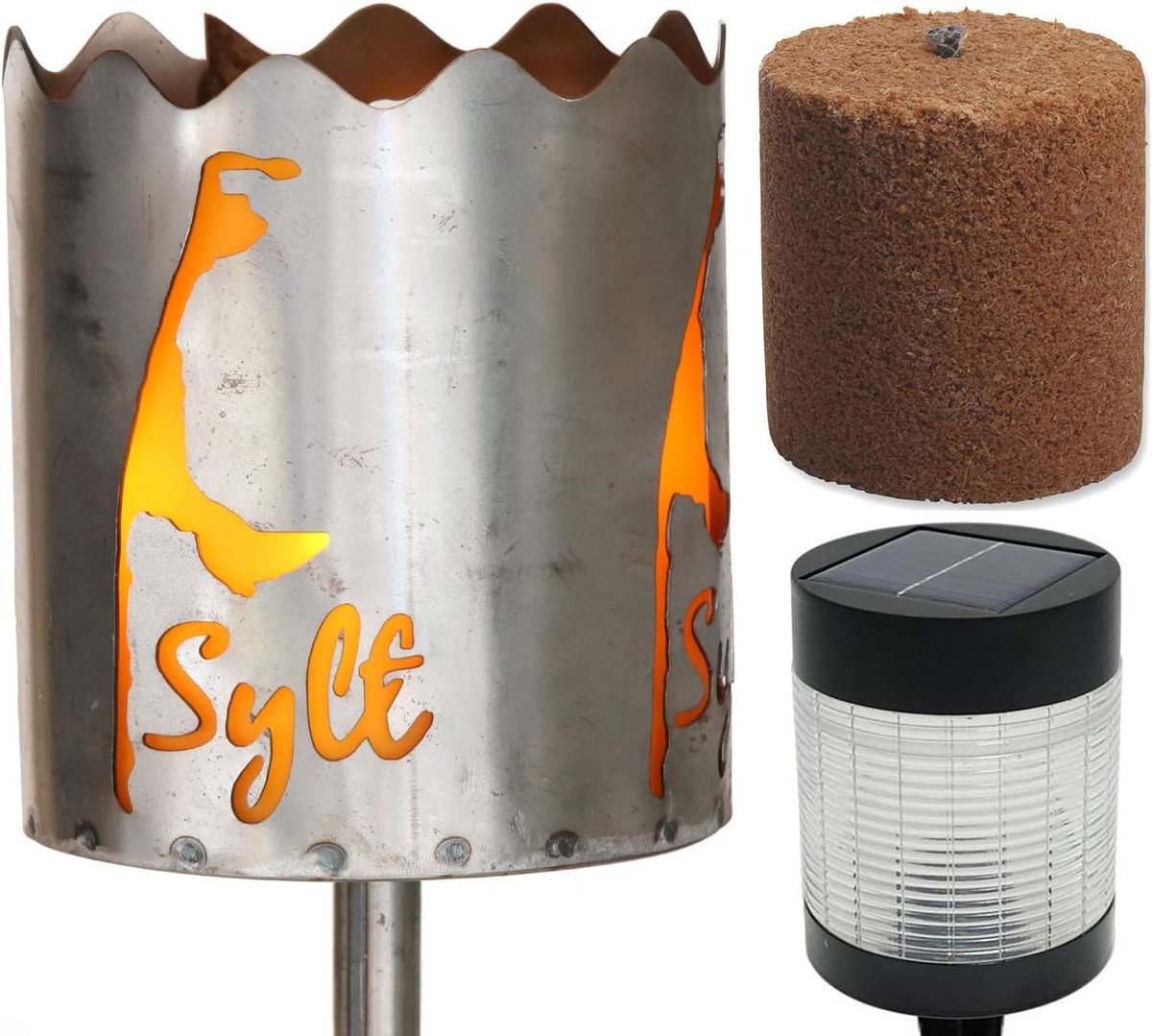 Tuinfakkel Sylt vuurschaal metaal met handvat brandstof LED solar lamp tuinlamp solar lamp