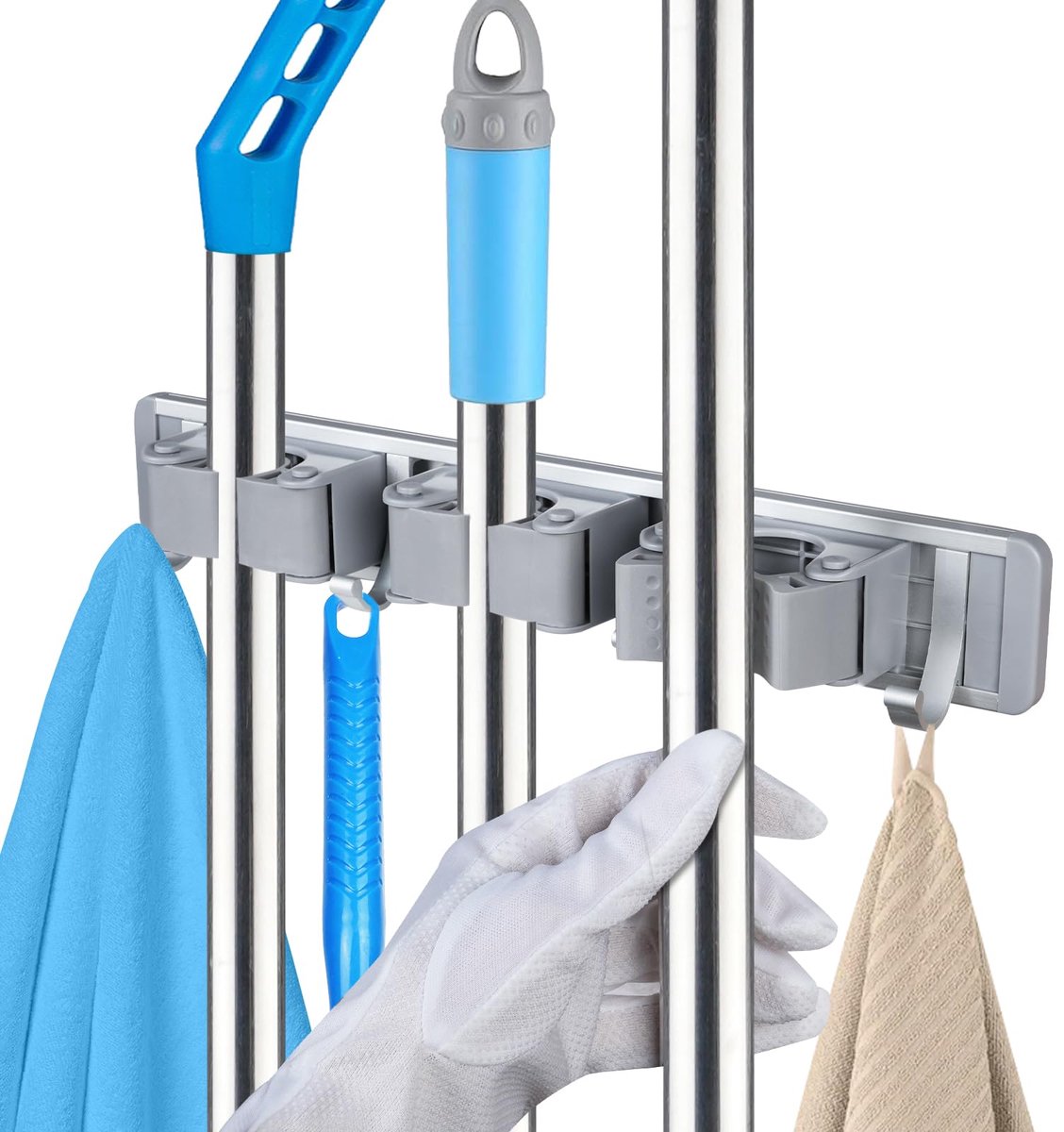 Ibenzoa® Multifunctionele Wandorganizer met Drie Klemmen en Vier Haken voor Huis en Tuin