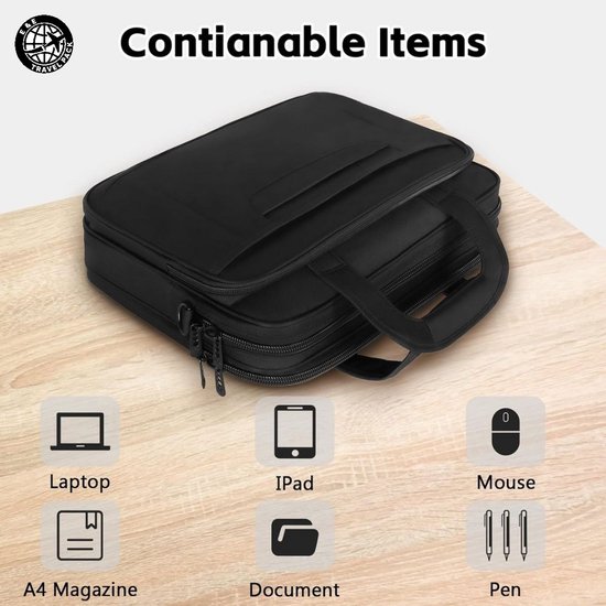 Waterdichte laptoptas van 15 inch - 15,6 inch notebooktas van canvas - laptop case - waterdichte laptophoes met draaggreep en schouderriem - notebooktas met uniek design, Black2b, 43 x 31 x 3, 40 x 28