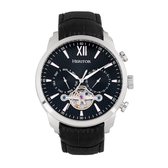 Heritor Automatic Arthur Semi-Skeleton leren band horloge met dag/datum - zilver/zwart