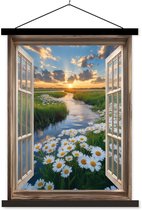 Support pour affiches avec affiche 40x53 cm - Affiche scolaire - Vue - Paysage - Fenêtre - Water - Coucher de soleil - Affiche textile - Lattes noires