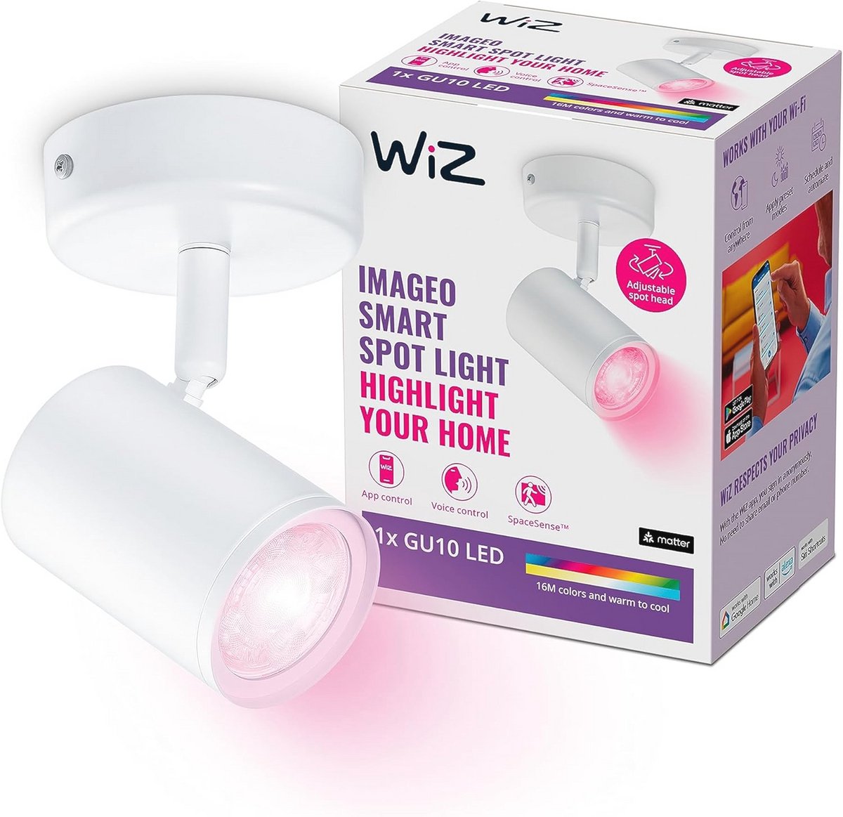Slimme LED Plafondlamp met Gekleurd en Wit Licht - Verstelbare Opbouwspot met GU10 Fitting - 5W
