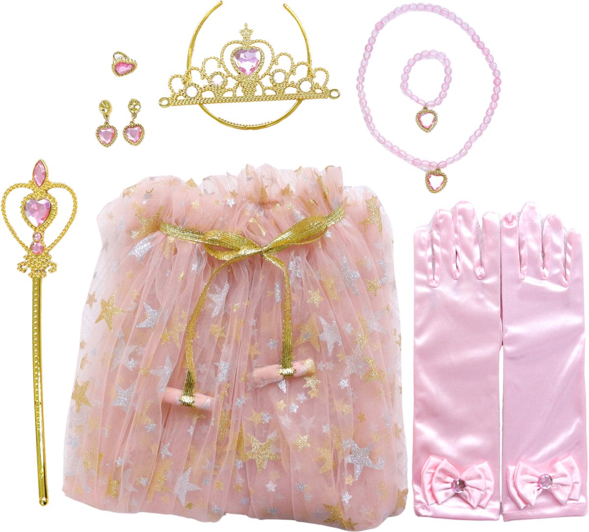 Joya Kids® Verkleedcape met Accessoires Beige kleuren | Prinsessencape | Cape Set | Unicorn | Meisje Verkleedset | Carnvalskleding Meisjes | Met Kroon, Staf, Handschoenen en Sieradenset — afbeelding 5