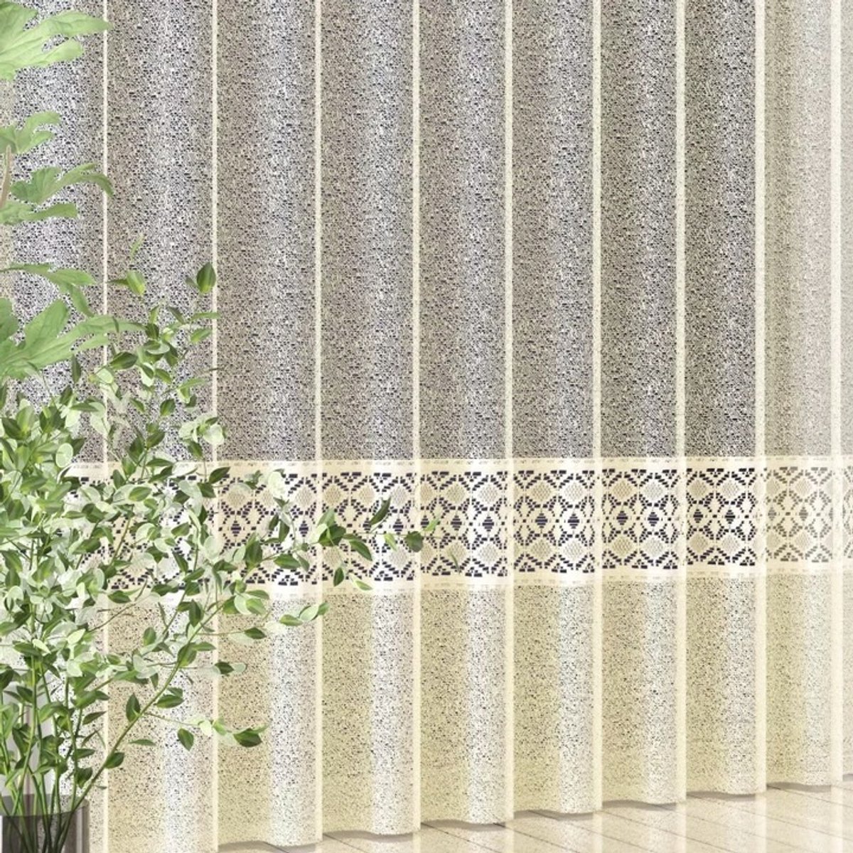 Wisan- Crème vitrage met guipureband- Dita - 250x170 cm - Curtains - Jacquardgordijnen- Crème - 250 x 170 cm