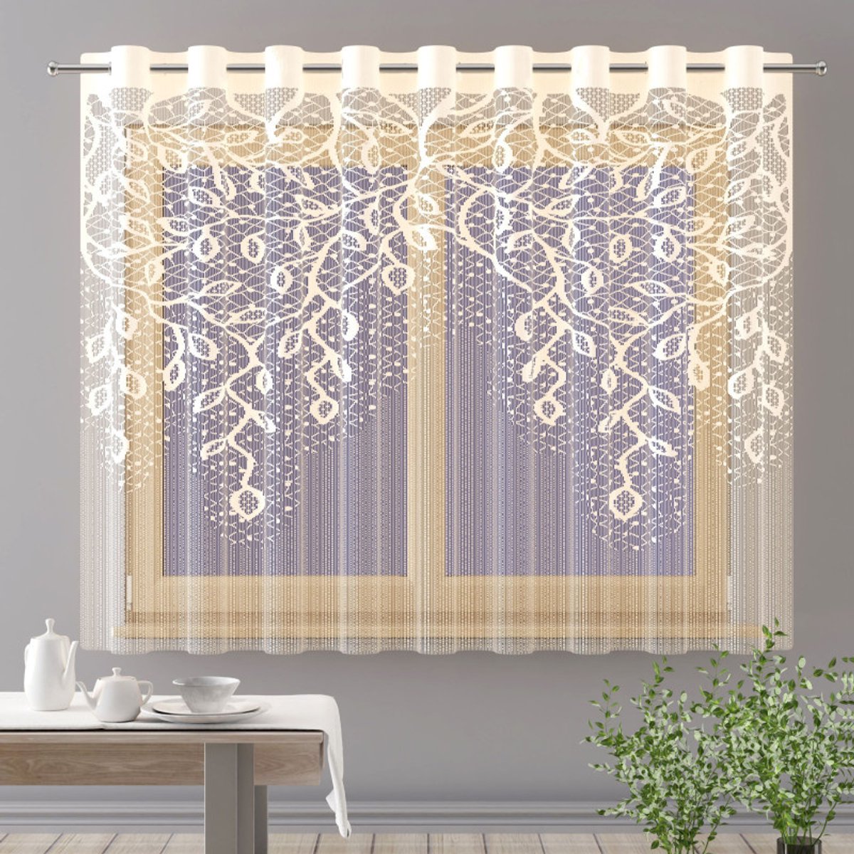Wisan - Yagmur- jacquard vitrage - Crème Gordijn 150 x150 cm - Curtains - Jacquardgordijnen- Crème - 150 x 150 cm