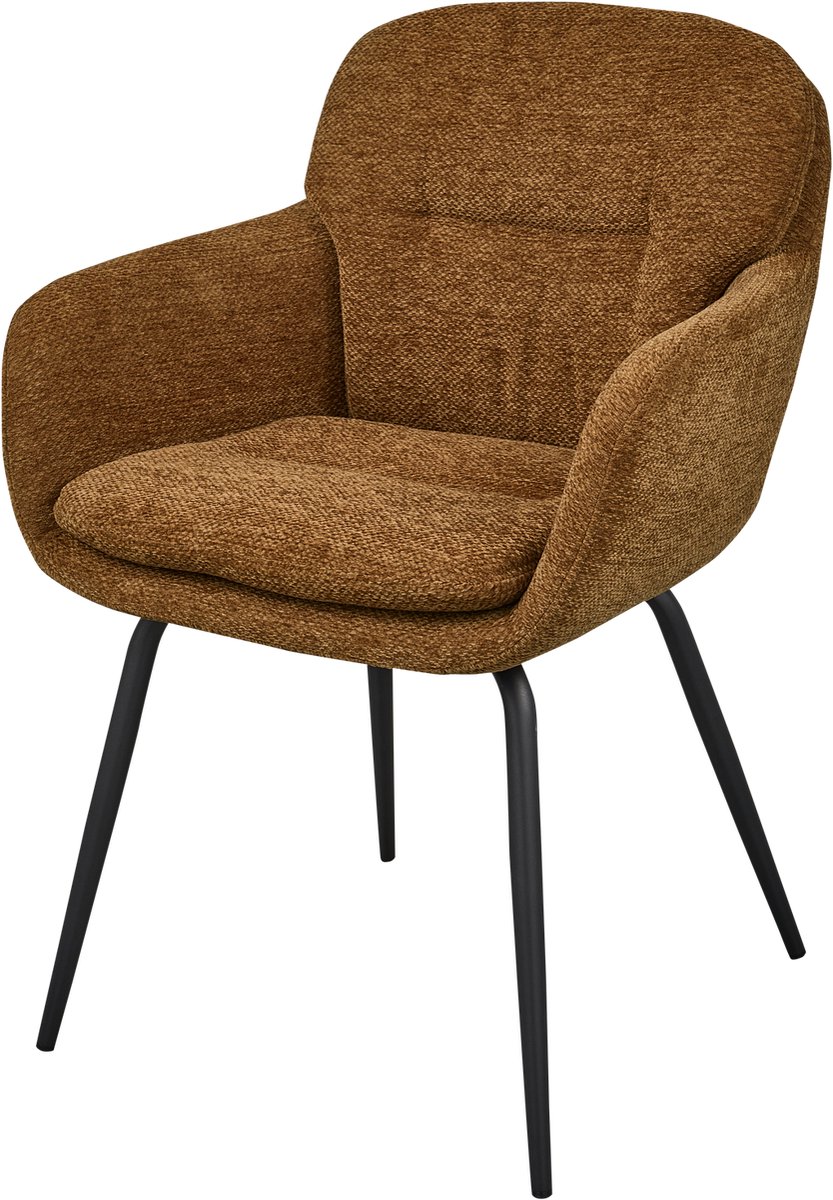 WOOOD Runa Eetkamerstoel - Chenille Stof - Bruin/Geel - 82x57x59 cm karamel bruin/geel
