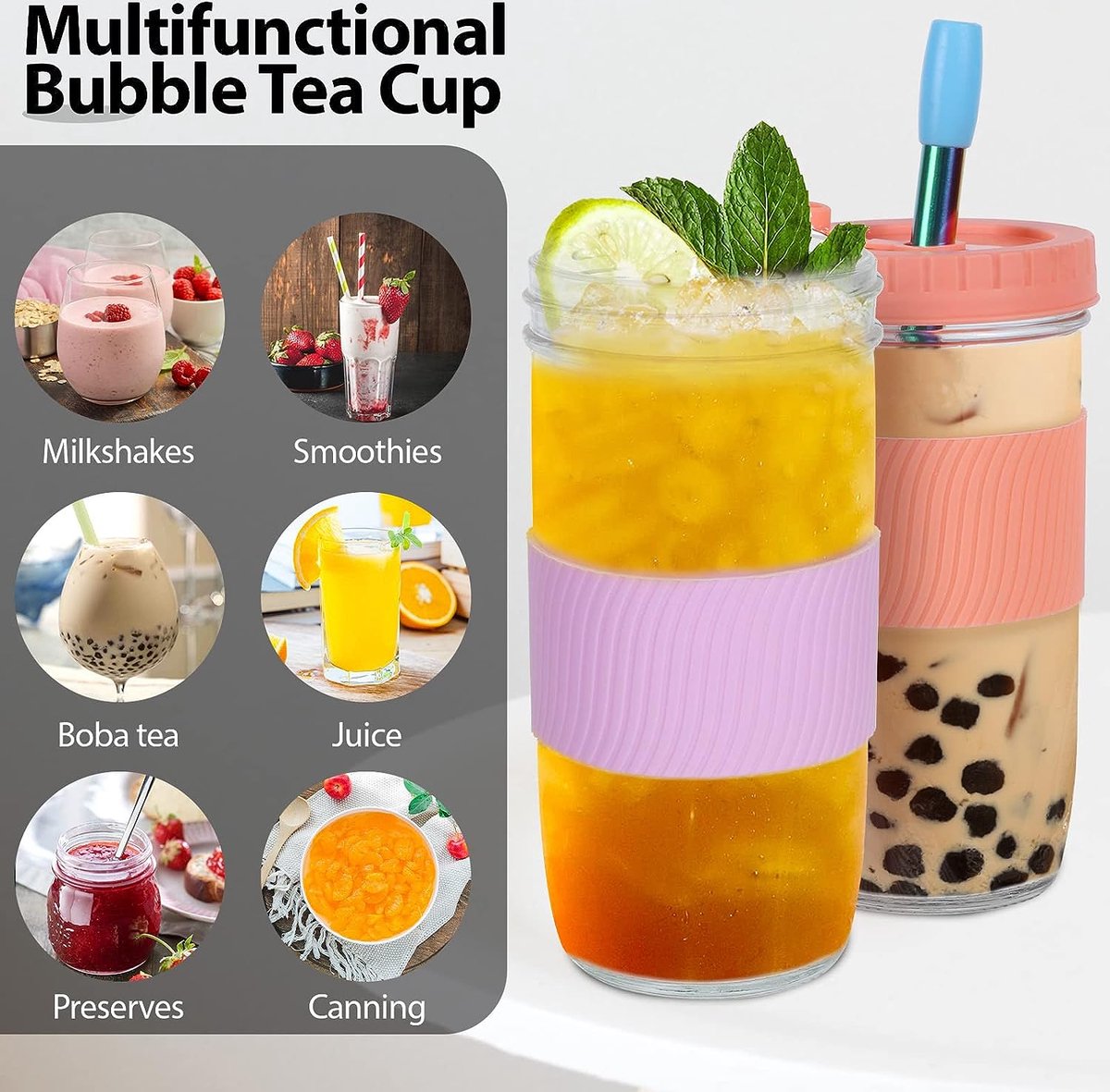 Gobelet avec couvercle et paille 730 ml, lot de 2 tasses avec couvercle et paille Cup
