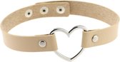 KIMU choker beige hartje - PU leer collar ketting hart halsband nude