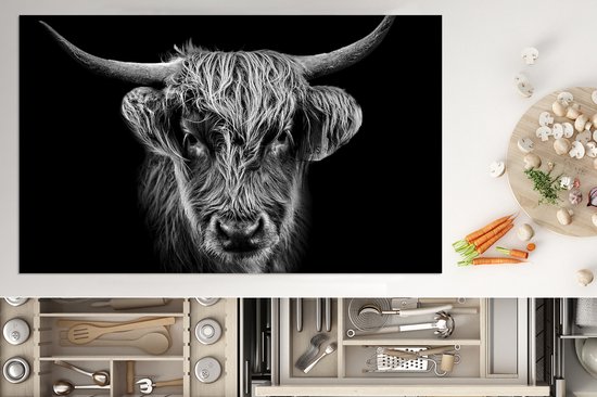 KitchenYeah® Inductie beschermer 91.6x52.7 cm - Schotse hooglander - Zwart - Koe - Dieren - Kookplaataccessoires - Afdekplaat voor kookplaat - Inductiebeschermer - Inductiemat - Inductieplaat mat