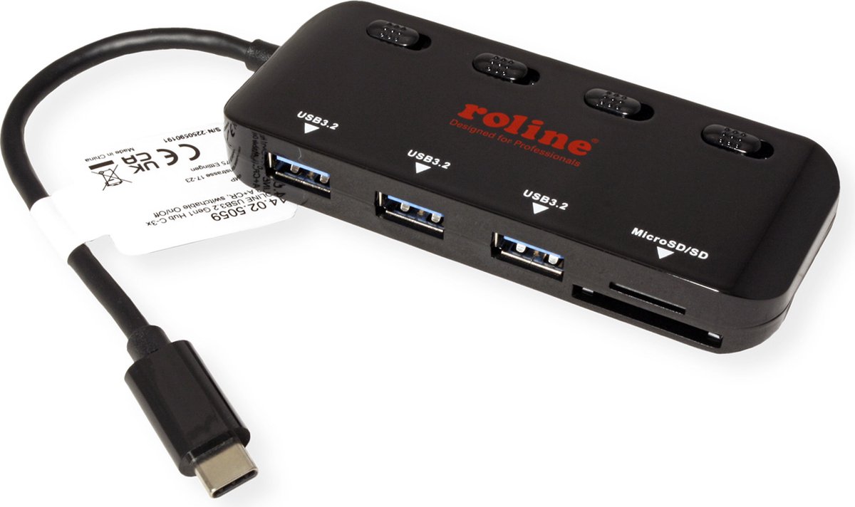 ROLINE USB 3.2 Gen 1 hub, triple, type C aansluitkabel