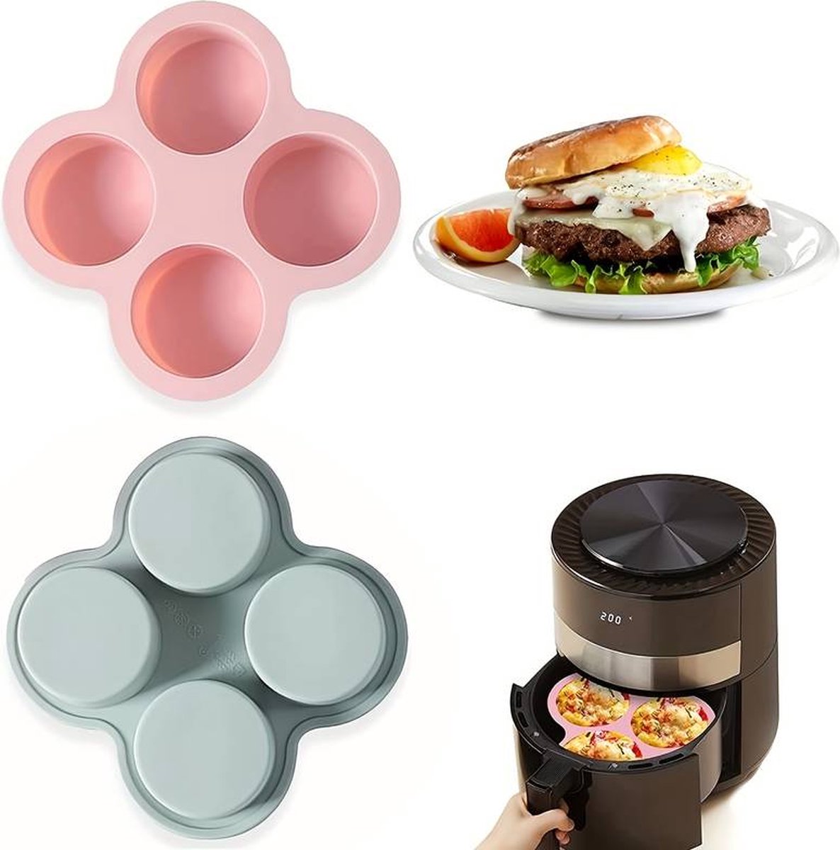Siliconen muffinvorm – 7-kops siliconen bakvorm – cupcake-vorm, siliconen vorm, universele airfryer-accessoires voor 2,6/3,2/3,5 – 5,8 l heteluchtfriteuse, nuttige keukenhulp