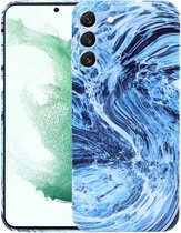 MarbleShield - De ultieme marmeren TPU beschermhoes voor uw Galaxy S22+ 5G Navy blauw / Wit