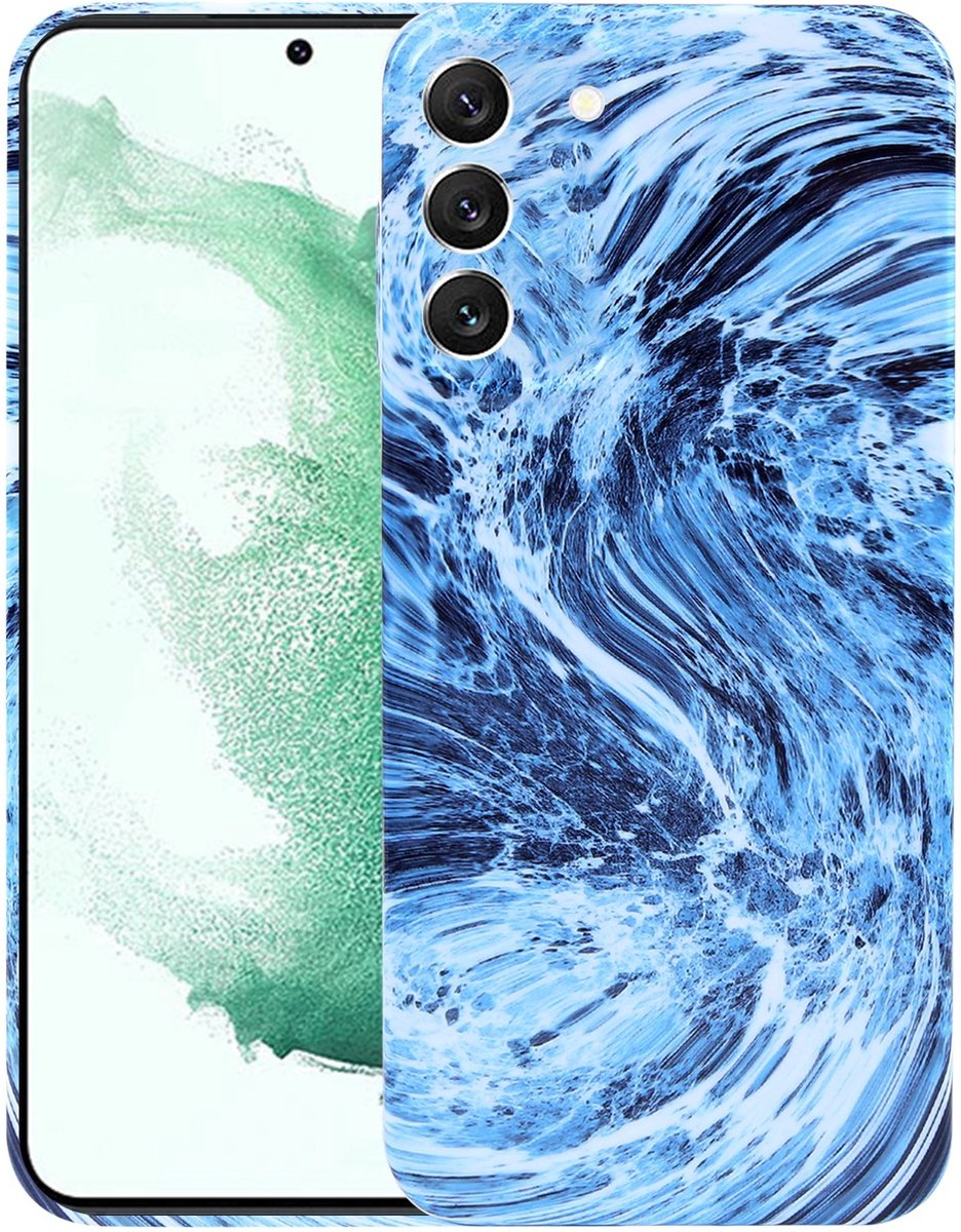 MarbleShield - De ultieme marmeren TPU beschermhoes voor uw Galaxy S22+ 5G Navy blauw / Wit