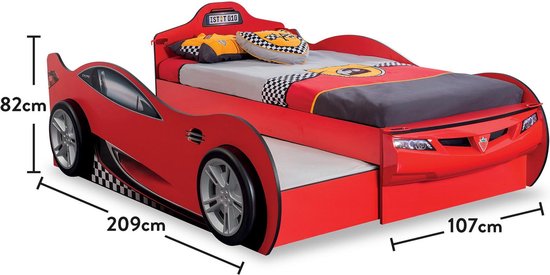 Autobed Peuter - Rode Racewagen met Wielen en Velgen - 90x190 Kinderbed en  90x180... | bol.com