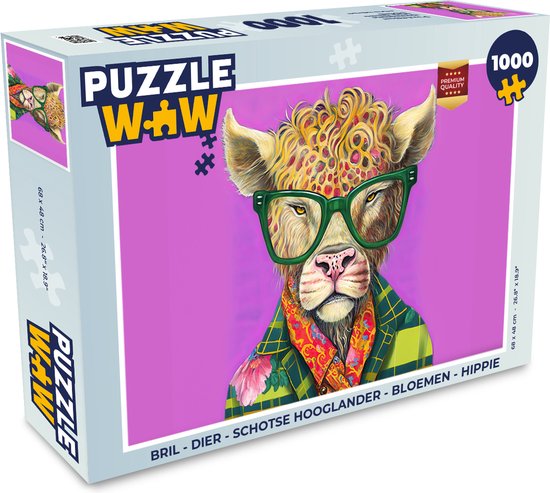 Puzzle Lunettes - Animal - Highlander écossais - Fleurs - Hippie - Puzzle - Puzzle 1000 pièces adultes