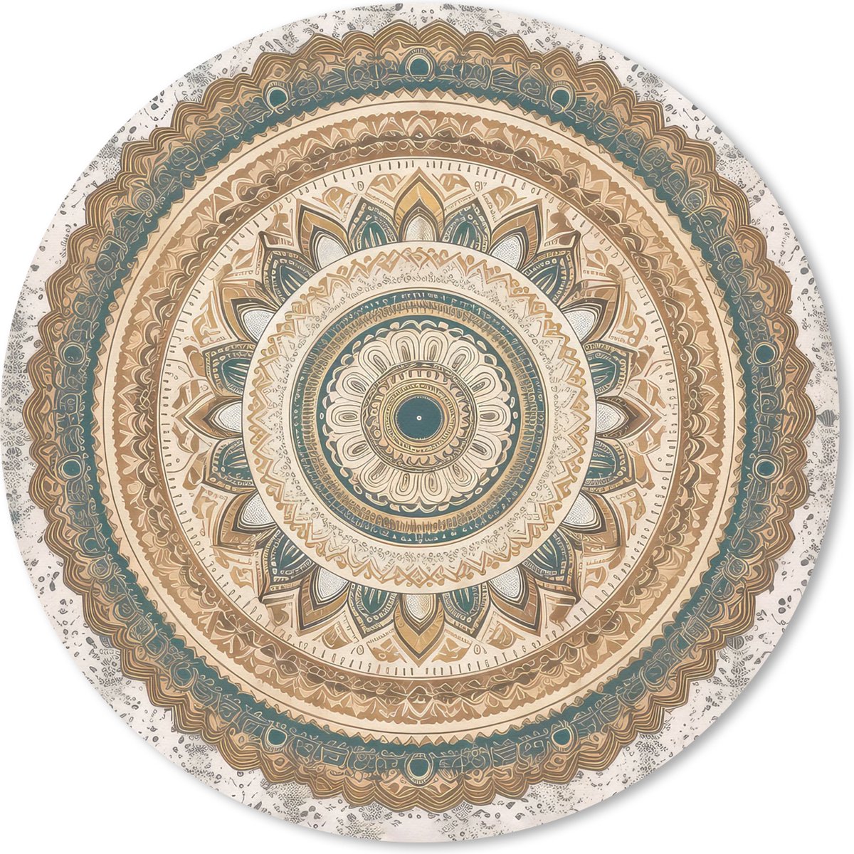 Muismat rond 30x30 cm - Mousepad Bloemen - Mandala - Vintage - Bruin - Hippie - Ronde muismatten