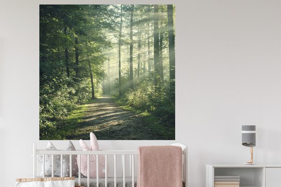 Stickers muraux - Film autocollant - Forêt - Chemin - Soleil - Arbres - Vert - Nature - 120x120 cm - Film adhésif - Stickers muraux Chambre d'enfant - Papier peint autocollant XXL