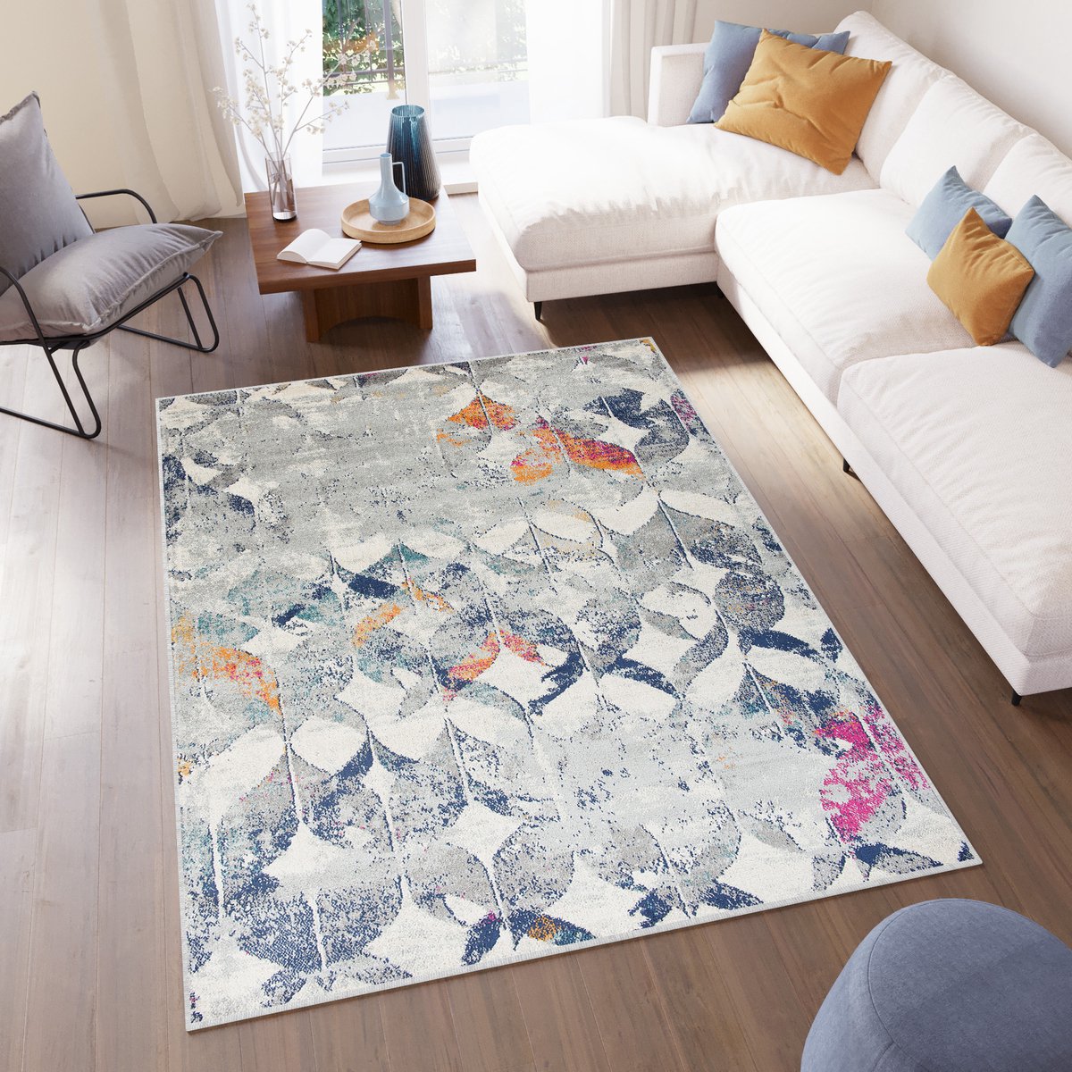 Tapiso Denver Vloerkleed Grijs Blauw Laagpolig Tapijt Maat- 160x230 Lichtgrijs Blauw 2