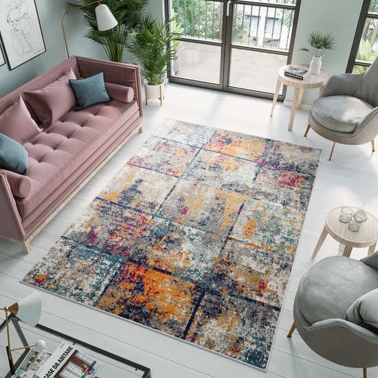 Tapiso Denver Vloerkleed Grijs Oranje Woonkamer Tapijt Maat- 300×400